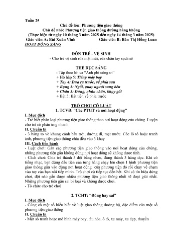 Kế hoạch bài học Mầm non Lớp Chồi - Tuần 25 - Chủ đề: Phương tiện giao thông đường hàng không - Năm học 2024-2025 - Bùi Xuân Vinh