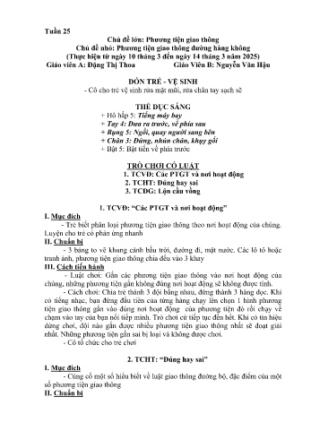 Kế hoạch bài học Mầm non Lớp Chồi - Tuần 25 - Chủ đề: Phương tiện giao thông đường hàng không - Năm học 2024-2025 - Đặng Thị Thoa