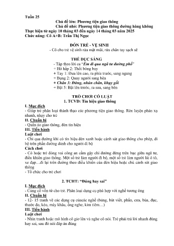 Kế hoạch bài học Mầm non Lớp Chồi - Tuần 25 - Chủ đề: Phương tiện giao thông đường hàng không - Năm học 2024-2025 - Trần Thị Ngọc