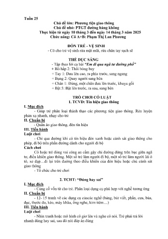 Kế hoạch bài học Mầm non Lớp Chồi - Tuần 25 - Chủ đề: Phương tiện giao thông đường hàng không - Năm học 2024-2025 - Phạm Thị Lan Phương