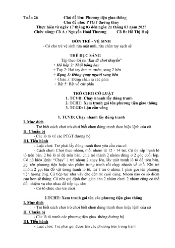 Kế hoạch bài học Mầm non Lớp Chồi - Tuần 26 - Chủ đề: Phương tiện giao thông đường thủy - Năm học 2024-2025 - Nguyễn Hoài Thương