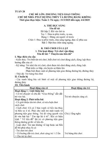 Kế hoạch bài học Mầm non Lớp Chồi - Tuần 28 - Chủ đề: PTGT đường thủy và đường hàng không - Năm học 2024-2025 - Trường Mầm non Bản Qua