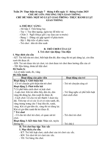 Kế hoạch bài học Mầm non Lớp Chồi - Tuần 29 - Chủ đề: Một số luật giao thông, thực hành luật giao thông - Năm học 2024-2025 - Trường Mầm non Bản Qua
