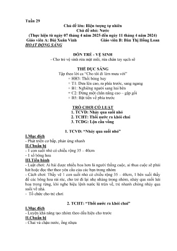 Kế hoạch bài học Mầm non Lớp Chồi - Tuần 29 - Chủ đề: Nước - Năm học 2024-2025 - Bùi Xuân Vinh