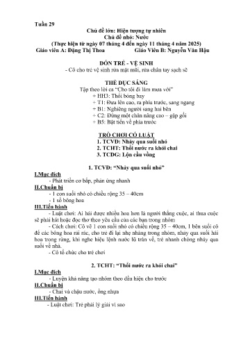 Kế hoạch bài học Mầm non Lớp Chồi - Tuần 29 - Chủ đề: Nước - Năm học 2024-2025 - Đặng Thị Thoa