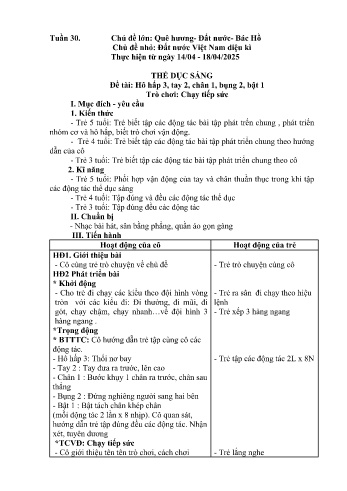 Kế hoạch bài học Mầm non Lớp Chồi - Tuần 30 - Chủ đề: Đất nước Việt Nam diệu kỳ - Năm học 2024-2025 - Trường Mầm non Bản Qua