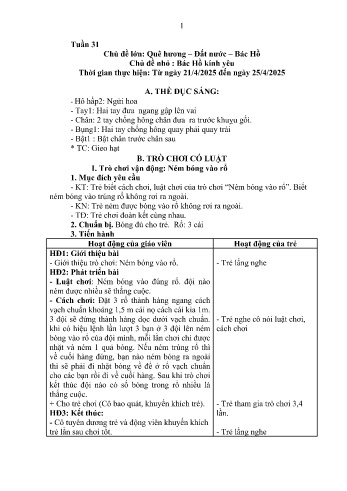 Kế hoạch bài học Mầm non Lớp Chồi - Tuần 31 - Chủ đề: Bác Hồ kính yêu - Năm học 2024-2025 - Trường Mầm non Bản Qua