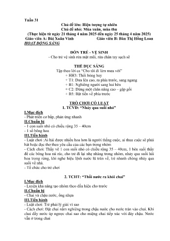 Kế hoạch bài học Mầm non Lớp Chồi - Tuần 31 - Chủ đề: Mùa Xuân, mùa Thu - Năm học 2024-2025 - Bùi Xuân Vinh