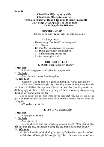 Kế hoạch bài học Mầm non Lớp Chồi - Tuần 31 - Chủ đề: Mùa Xuân, mùa Thu - Năm học 2024-2025 - Nguyễn Thị Thanh Hoài