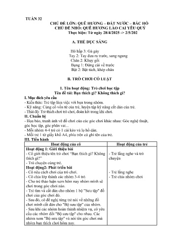 Kế hoạch bài học Mầm non Lớp Chồi - Tuần 32 - Chủ đề: Quê hương Lào Cai yêu quý - Năm học 2024-2025 - Trường Mầm non Bản Qua