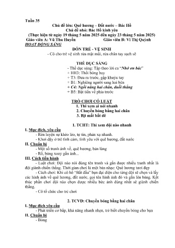 Kế hoạch bài học Mầm non Lớp Chồi - Tuần 33 - Chủ đề: Bác Hồ kính yêu - Năm học 2024-2025 - Vũ Thu Huyền