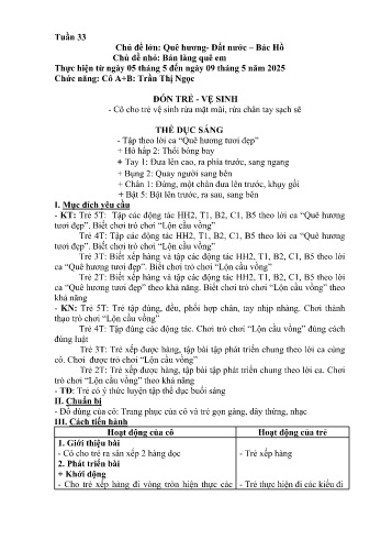 Kế hoạch bài học Mầm non Lớp Chồi - Tuần 33 - Chủ đề: Bản làng quê em - Năm học 2024-2025 - Trần Thị Ngọc
