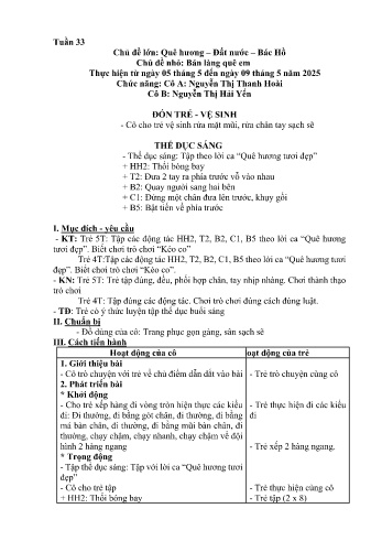 Kế hoạch bài học Mầm non Lớp Chồi - Tuần 33 - Chủ đề: Bản làng quê em - Năm học 2024-2025 - Nguyễn Thị Hải Yến