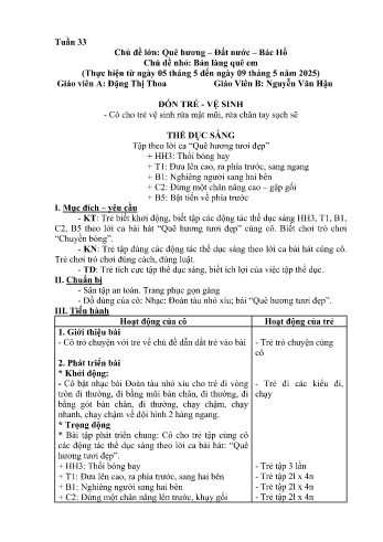 Kế hoạch bài học Mầm non Lớp Chồi - Tuần 33 - Chủ đề: Bản làng quê em - Năm học 2024-2025 - Đặng Thị Thoa