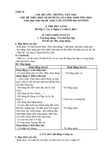 Kế hoạch bài học Mầm non Lớp Chồi - Tuần 34 - Chủ đề: Một số đồ dùng của học sinh tiểu học - Năm học 2024-2025 - Trường Mầm non Bản Qua