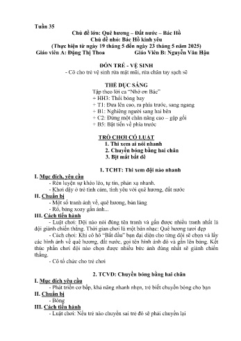 Kế hoạch bài học Mầm non Lớp Chồi - Tuần 35 - Chủ đề: Bác Hồ kính yêu - Năm học 2024-2025 - Đặng Thị Thoa
