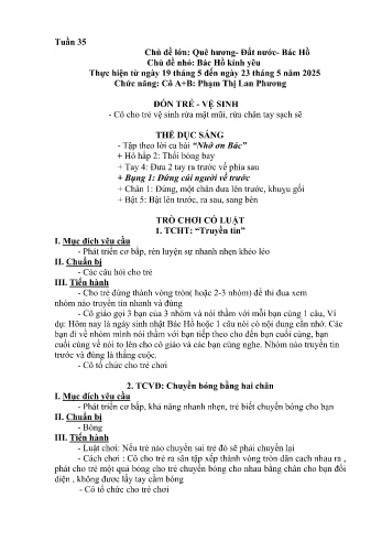Kế hoạch bài học Mầm non Lớp Chồi - Tuần 35 - Chủ đề: Bác Hồ kính yêu - Năm học 2024-2025 - Phạm Thị Lan Phương