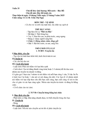 Kế hoạch bài học Mầm non Lớp Chồi - Tuần 35 - Chủ đề: Bác Hồ kính yêu - Năm học 2024-2025 - Trần Thị Ngọc