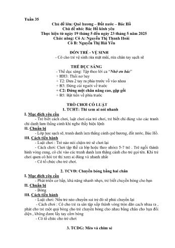 Kế hoạch bài học Mầm non Lớp Chồi - Tuần 35 - Chủ đề: Bác Hồ kính yêu - Năm học 2024-2025 - Nguyễn Thị Hải Yến