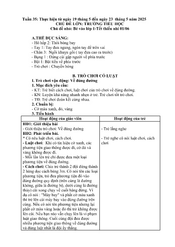 Kế hoạch bài học Mầm non Lớp Chồi - Tuần 35 - Chủ đề: Trường tiểu học - Năm học 2024-2025 - Trường Mầm non Bản Qua