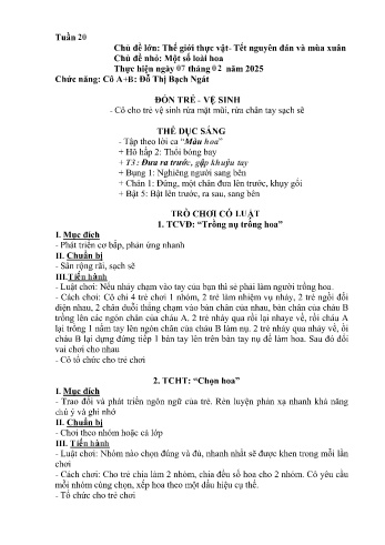 Kế hoạch bài học Mầm non Lớp Lá - Tuần 20 - Chủ đề: Một số loại hoa - Năm học 2024-2025 - Đỗ Thị Bạch Ngát