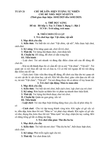 Kế hoạch bài học Mầm non Lớp Lá - Tuần 21 - Chủ đề: Một số hiện tượng tự nhiên - Năm học 2024-2025 - Trường Mầm non Bản Qua