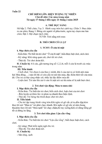 Kế hoạch bài học Mầm non Lớp Lá - Tuần 22 - Chủ đề: Các mùa trong năm - Năm học 2024-2025 - Trường Mầm non Bản Qua