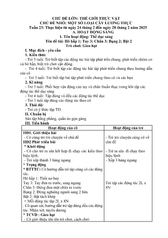 Kế hoạch bài học Mầm non Lớp Lá - Tuần 23 - Chủ đề: Một số loại cây lương thực - Năm học 2024-2025 - Trường Mầm non Bản Qua