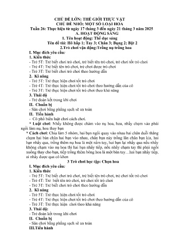 Kế hoạch bài học Mầm non Lớp Lá - Tuần 26 - Chủ đề: Một số loại hoa - Năm học 2024-2025 - Trường Mầm non Bản Qua