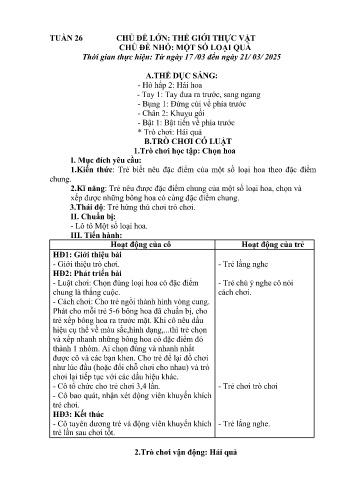 Kế hoạch bài học Mầm non Lớp Lá - Tuần 26 - Chủ đề: Một số loại quả - Năm học 2024-2025 - Trường Mầm non Bản Qua