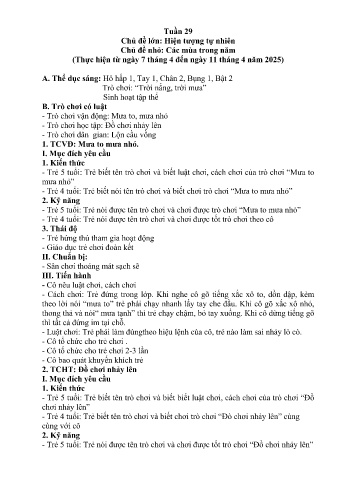 Kế hoạch bài học Mầm non Lớp Lá - Tuần 29 - Chủ đề: Các mùa trong năm - Năm học 2024-2025 - Trường Mầm non Nậm Pung