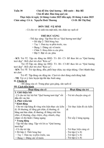 Kế hoạch bài học Mầm non Lớp Lá - Tuần 30 - Chủ đề: Bản làng quê em - Năm học 2024-2025 - Nguyễn Hoài Thương