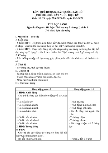 Kế hoạch bài học Mầm non Lớp Lá - Tuần 30 - Chủ đề: Đất nước diệu kì - Năm học 2024-2025 - Trường Mầm non số 1 Thượng Hà