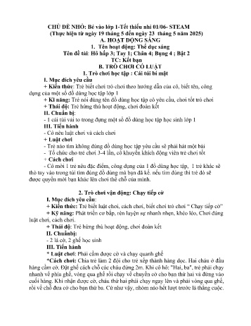 Kế hoạch bài học Mầm non Lớp Lá - Tuần 32 - Chủ đề: Bé vào lớp 1 - Tết thiếu nhi 01/06 - Năm học 2024-2025 - Trường Mầm non Bản Qua