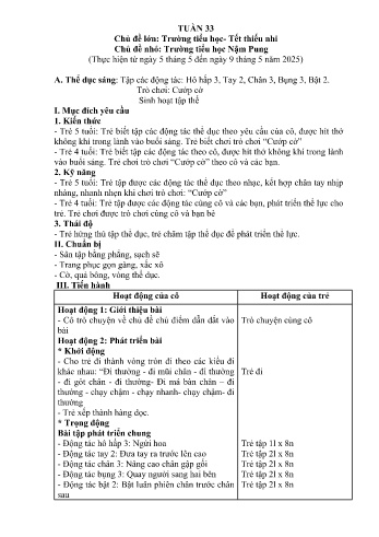 Kế hoạch bài học Mầm non Lớp Lá - Tuần 33 - Chủ đề: Trường tiểu học Nậm Pung - Năm học 2024-2025 - Trường Mầm non Nậm Pung