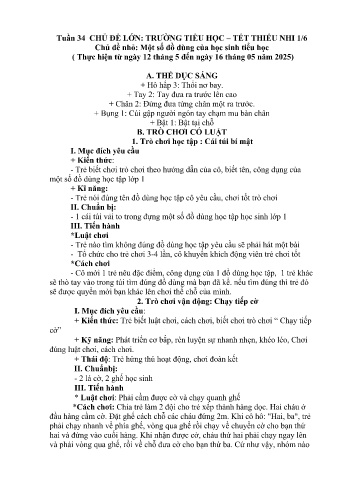 Kế hoạch bài học Mầm non Lớp Lá - Tuần 34 - Chủ đề: Một số đồ dùng của học sinh tiểu học - Năm học 2024-2025 - Trường Mầm non Bản Qua
