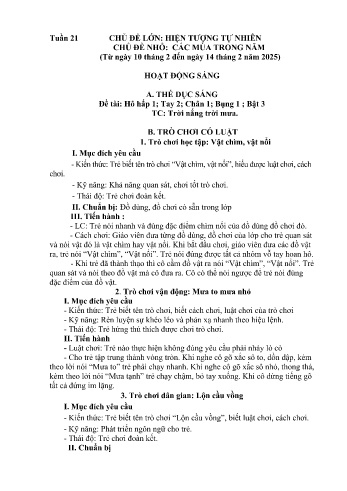Kế hoạch bài học Mầm non Lớp Mầm - Tuần 21 - Chủ đề: Các mùa trong năm - Năm học 2024-2025 - Trường Mầm non Bản Qua