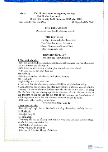 Kế hoạch bài học Mầm non Lớp Mầm - Tuần 23 - Chủ đề: Rau và củ - Năm học 2024-2025 - Thào Thị Pồng