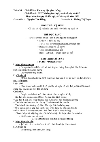 Kế hoạch bài học Mầm non Lớp Mầm - Tuần 24 - Chủ đề: Phương tiện giao thông đường bộ. Ngày quốc tế phụ nữ 8/3 - Năm học 2024-2025 - Nguyễn Thu Hằng
