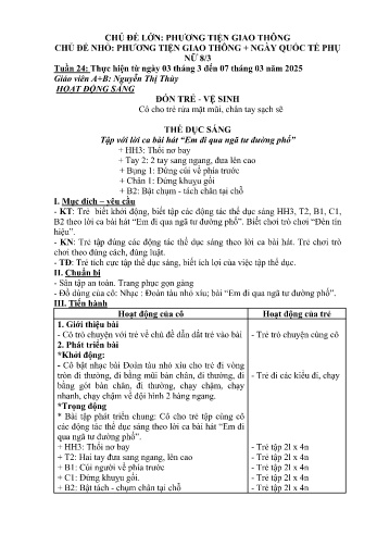 Kế hoạch bài học Mầm non Lớp Mầm - Tuần 24 - Chủ đề: Phương tiện giao thông. Ngày quốc tế phụ nữ 8/3 - Năm học 2024-2025 - Nguyễn Thị Thùy