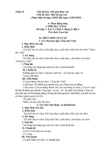 Kế hoạch bài học Mầm non Lớp Mầm - Tuần 25 - Chủ đề: Một số loại rau - Năm học 2024-2025 - Trường Mầm non Bản Qua