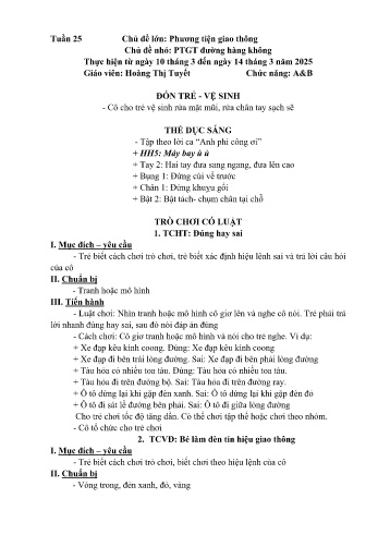 Kế hoạch bài học Mầm non Lớp Mầm - Tuần 25 - Chủ đề: Phương tiện giao thông đường hàng không - Năm học 2024-2025 - Hoàng Thị Tuyết