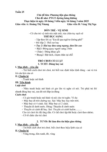 Kế hoạch bài học Mầm non Lớp Mầm - Tuần 25 - Chủ đề: Phương tiện giao thông đường hàng không - Năm học 2024-2025 - Hoàng Thị Nhung