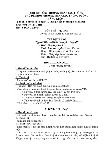 Kế hoạch bài học Mầm non Lớp Mầm - Tuần 25 - Chủ đề: Phương tiện giao thông đường hàng không - Năm học 2024-2025 - Lý Thị Chinh