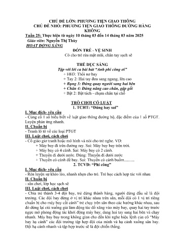 Kế hoạch bài học Mầm non Lớp Mầm - Tuần 25 - Chủ đề: Phương tiện giao thông đường hàng không - Năm học 2024-2025 - Nguyễn Thị Thùy