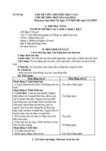 Kế hoạch bài học Mầm non Lớp Mầm - Tuần 26 - Chủ đề: Một số loại hoa - Năm học 2024-2025 - Trường Mầm non Bản Qua