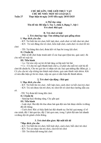 Kế hoạch bài học Mầm non Lớp Mầm - Tuần 27 - Chủ đề: Một số loại quả - Năm học 2024-2025 - Trường Mầm non Bản Qua