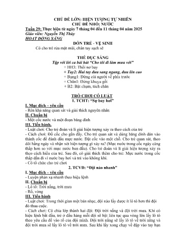 Kế hoạch bài học Mầm non Lớp Mầm - Tuần 29 - Chủ đề: Nước - Năm học 2024-2025 - Nguyễn Thị Thùy