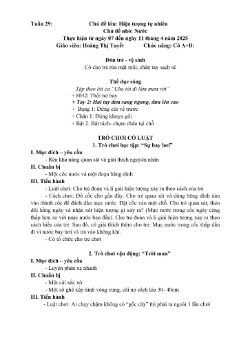 Kế hoạch bài học Mầm non Lớp Mầm - Tuần 29 - Chủ đề: Nước - Năm học 2024-2025 - Hoàng Thị Tuyết