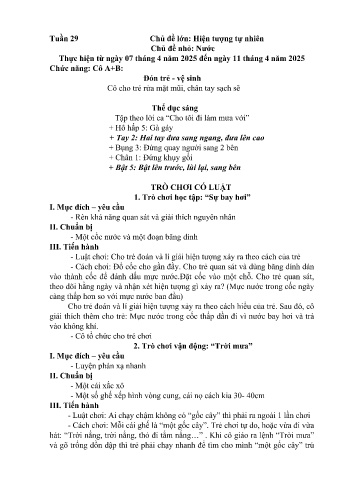 Kế hoạch bài học Mầm non Lớp Mầm - Tuần 29 - Chủ đề: Nước - Năm học 2024-2025 - Vàng Thị Nga